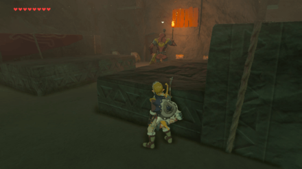 Zelda BotW - Throw a banana near the blademaster standing at the door