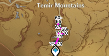 Genshin - Mourning Flower Farming Route - Temir Mountains