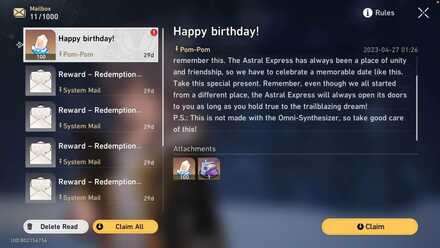 Honkai Star Rail - Birthday Message