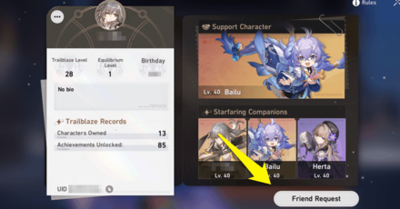 Honkai Star Rail - Friend Profile