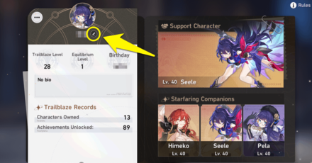 Honkai Star Rail - Edit Name Button