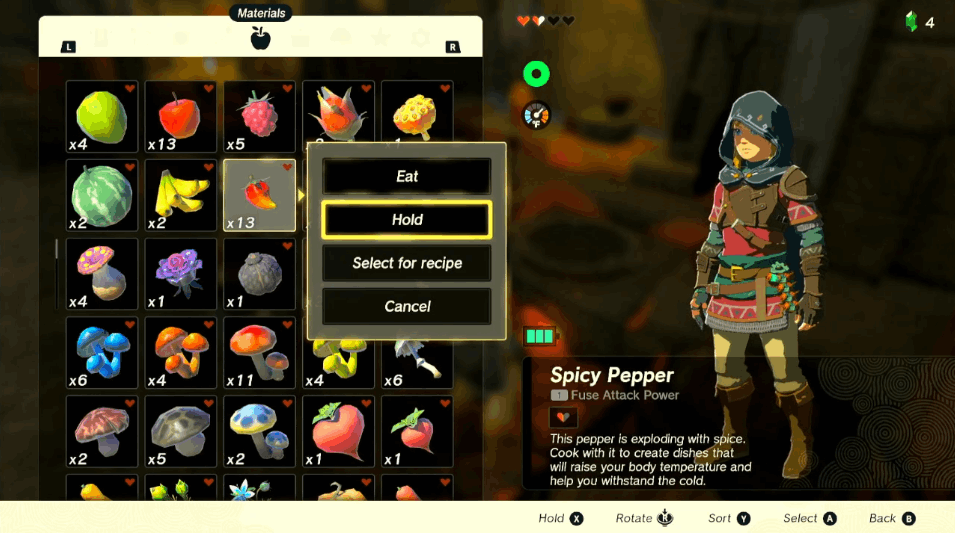 TOTK - Selecting Ingredients for Cooking