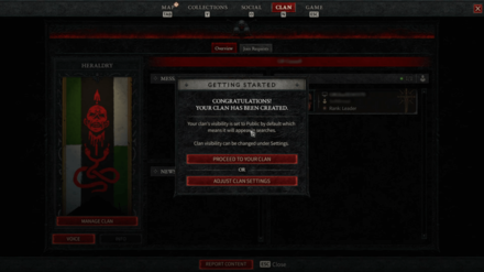 Diablo 4 - Successful Clan Creation Screen