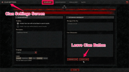 Diablo 4 - Leave Clan in Clan Settings