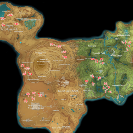 Genshin - Ley Line Outcrops - Full Sumeru Map