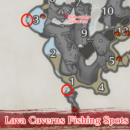 Monster Hunter Rise (MH Rise) - Lava Caverns Fishing Spots Map