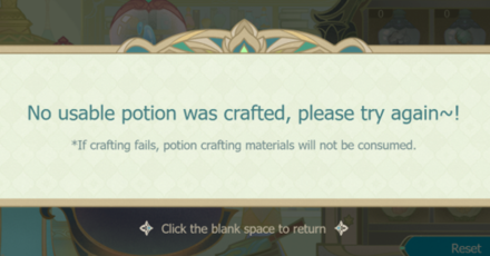 Genshin - Glittering Elixirs - failed crafting potion