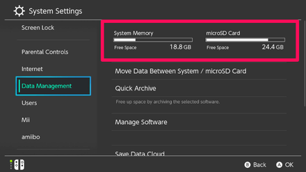 Zelda TotK - How to Check Space in the Switch Step 2