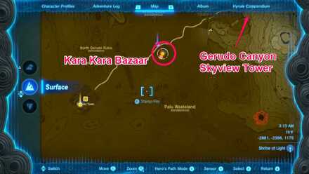 TotK - locations of Kara Kara Bazaar and Gerudo Canyon Tower