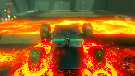 Zelda TotK Marakuguc Shrine Wheeled Contraptions on Pool of Lava