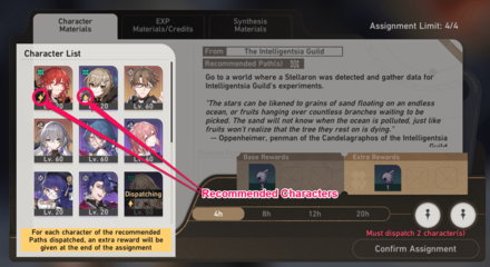 Honkai Star Rail - Recommended Assignments - Recommended Characters
