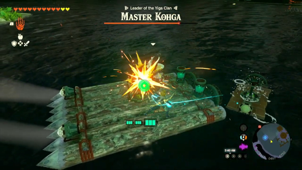 Zelda Tears of the Kingdom TOTK - attacking Master Kohga on his raft