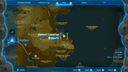 TotK North of Cape Cales Map Location