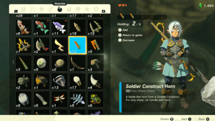 Zelda TotK - Offer a Construct Horn to Obtain a Zonai Device