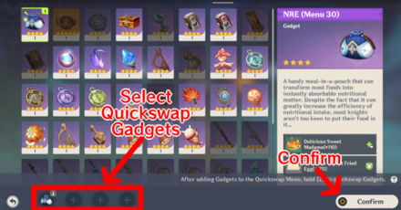 Genshin - Select up to Four Gadgets to Quickswap