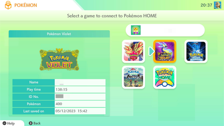 Pokemon HOME Transfer Menu