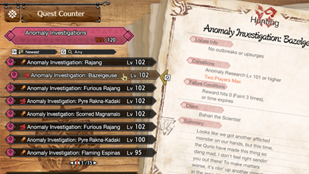 MH Rise Sunbreak - Anomaly Investigations Conditions