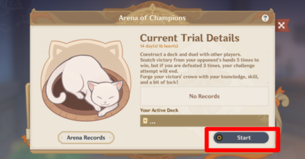 Genshin - Arena of Champions - Start Challenge