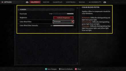 Color Blind Filter Settings
