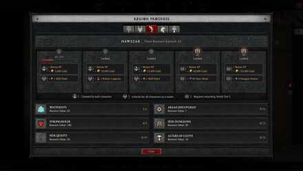 Diablo 4 - Hawezar Renown Region Progress Screen