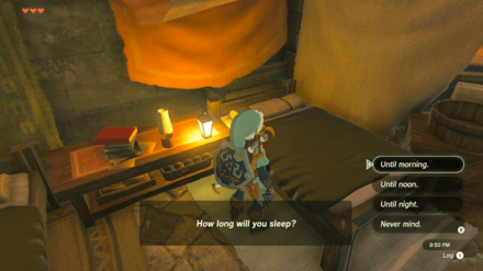 Zelda TOTK - Sleep on a bed far from the shop