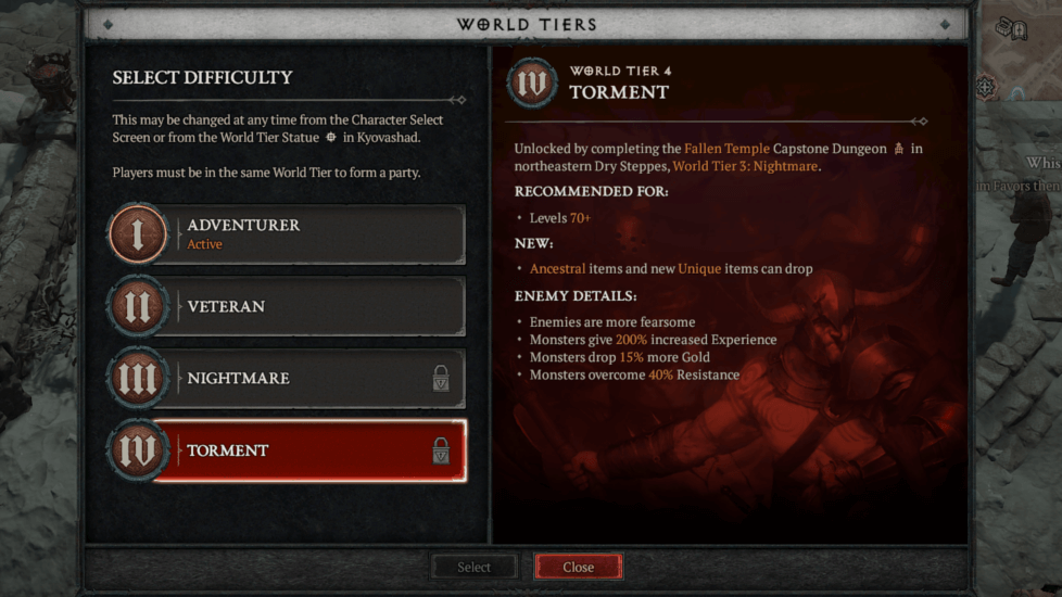 Diablo 4 - World Tier 4 Torment Overview