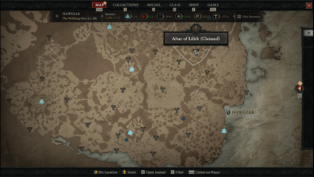 Diablo 4 - Altar of Lilith #70 Hawezar The Writhing Mire Map