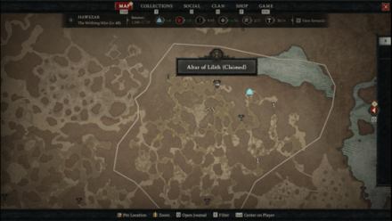 Diablo 4 - Altar of Lilith #72 Hawezar The Writhing Mire Map