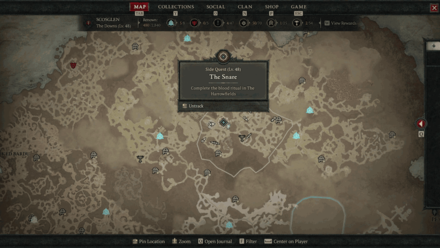 Diablo 4 - Blood Ritual Harrowfield Map View