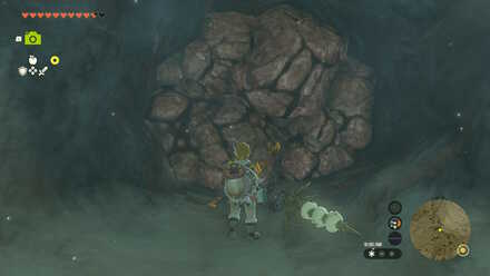 TotK - clearing the rocks on the cave entrance