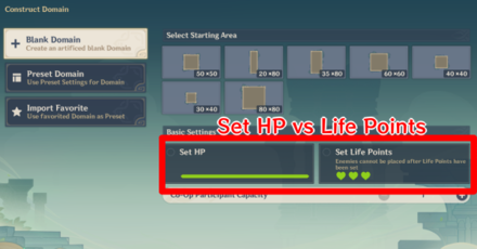 Genshin - How to Make Custom Domains - Select HP or Life Points