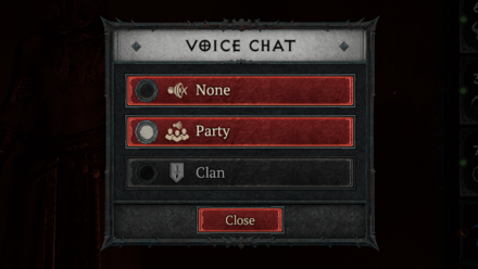 Diablo 4 - Select Party or Clan Voice Chat Channels