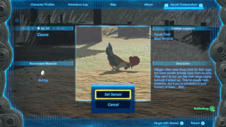 Zelda Tears of the Kingdom TOTK - Feathered Fugitives Set Sensor to Cuccoo