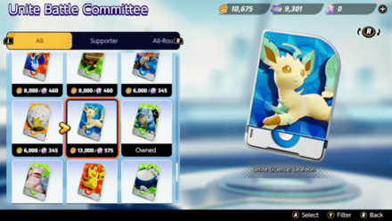 Pokemon UNITE - Leafeon Updated Price and Cost.png
