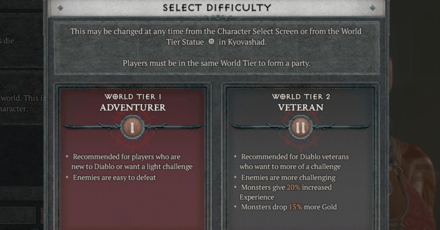 Diablo 4 - Start on World Tier 1