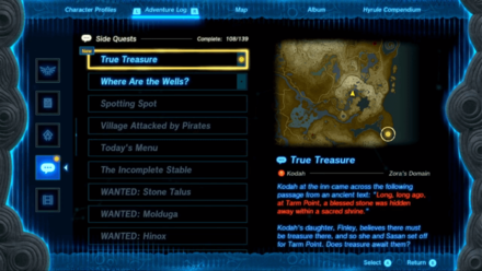 Tears of the Kingdom - Side Quests Menu