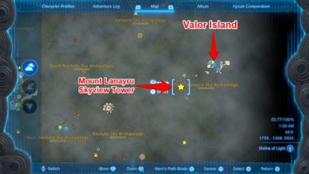 Zelda TotK Mount Lanayru Skyview Tower to Valor Island