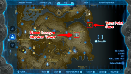 Zelda TotK Mount Lanayru Skyview Tower to Tarm Point Cave
