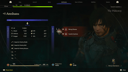 Final Fantasy 16 - Attributes Menu