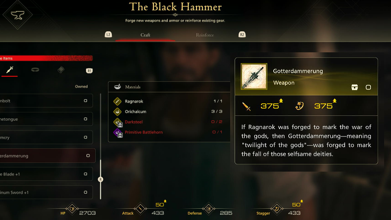 FF16 - Crafting the Gotterdammerung at The Black Hammer