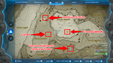 Zelda TotK Gerudo Highlands Skyview Tower to Otutsum Shrine