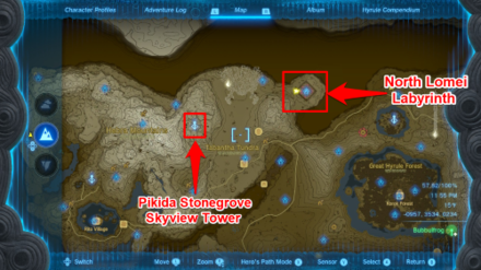 Zelda TotK Pikida Stonegrove Skyview Tower to North Lomei Labyrinth