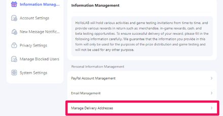 Honkai Star Rail - Update Delivery Address for Physical Prizes