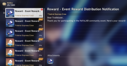 Honkai Star Rail - Claim In-Game Rewards via Mail