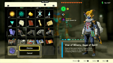 Zelda Tears of the Kingdom TotK - Vow of Mineru Key Key Items Menu