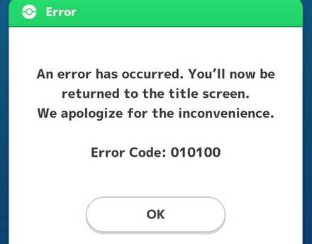 Pokemon Sleep - Error Code 010100