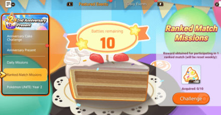 Pokemon UNITE - 2nd Anniversary Ranked Match Missions