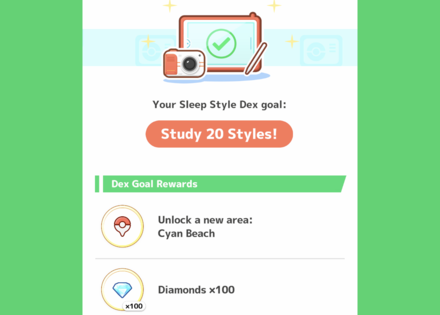 Pokemon Sleep - 20 Sleep Styles Unlock Cyan Beach