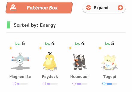 Pokemon Sleep - Pokemon Box Sorted by Energy