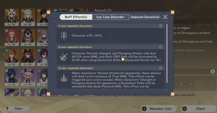 Genshin - Perilous Expedition - Select Characters and Check out Details